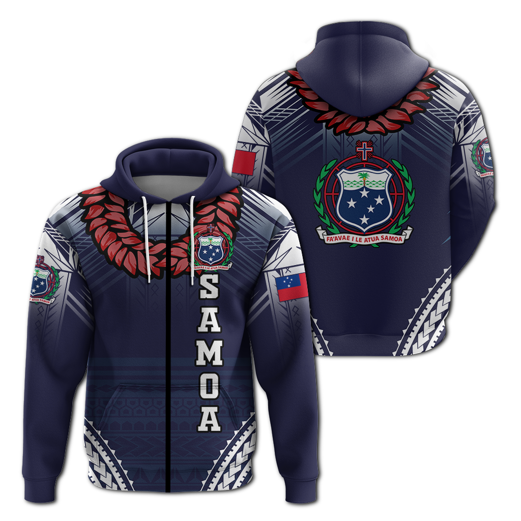 Samoan Ula Fala Art Hoodie LT12 Zip Hoodie Blue - Polynesian Pride