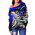 Chuuk Women's Off Shoulder Sweaters - Tribal Jungle Pattern Blue Color - Polynesian Pride