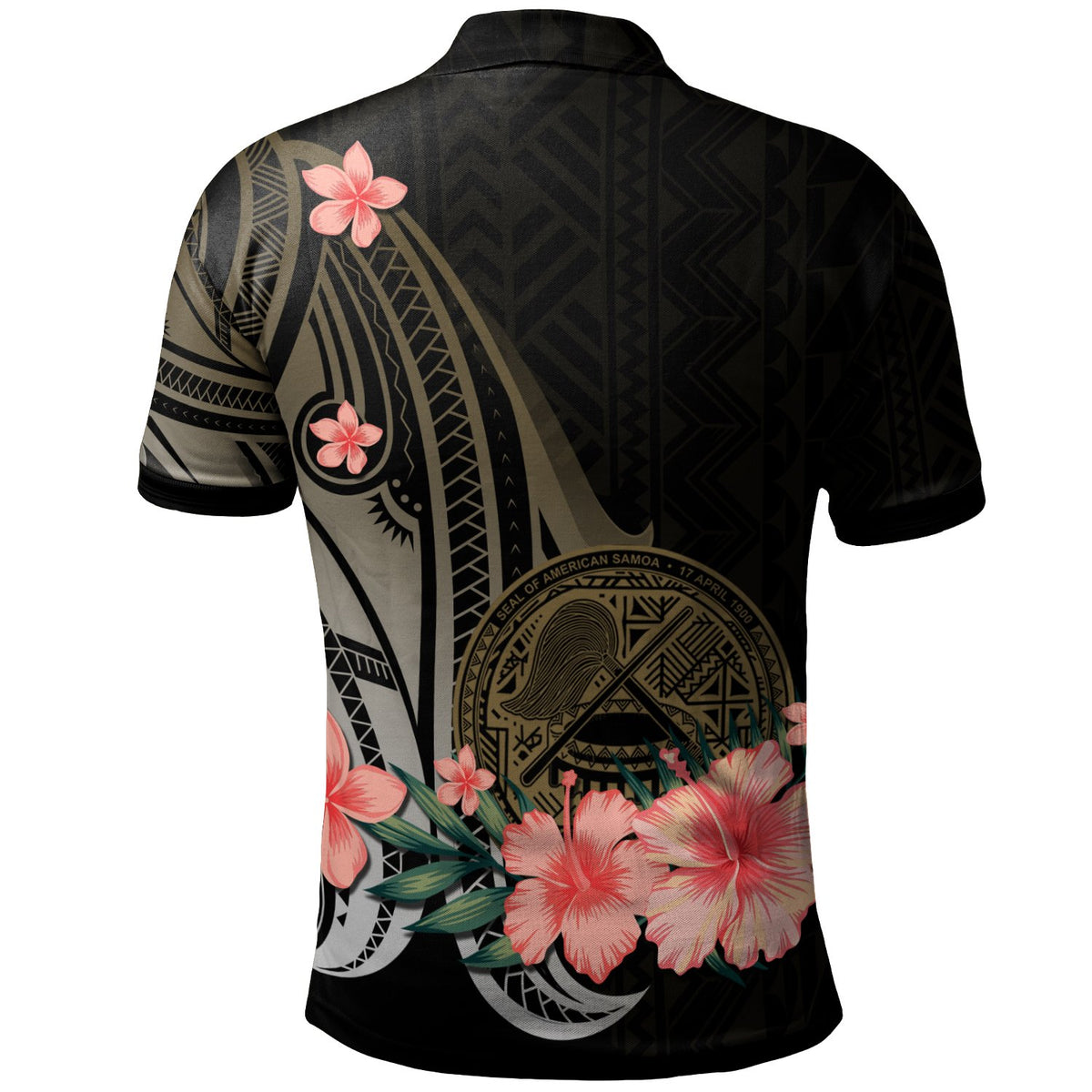 American Samoa Polo Shirt Gold Polynesian Hibiscus Pattern Style - Polynesian Pride