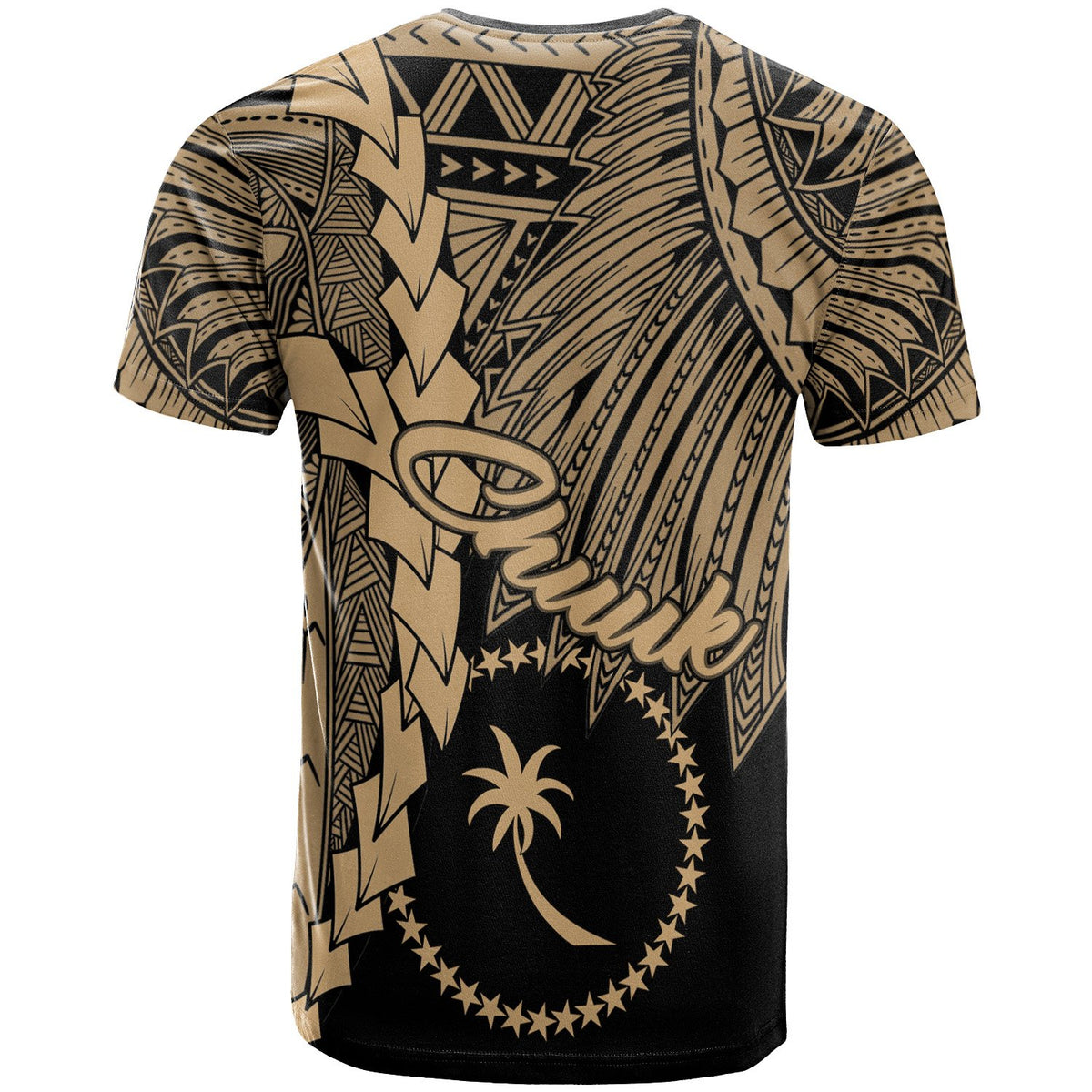 Chuuk Micronesia T Shirt Tribal Wave Tattoo Gold - Polynesian Pride