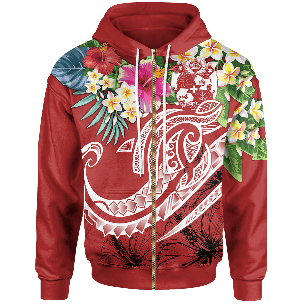 Tonga Polynesian Zip up Hoodie Summer Plumeria (Red) Unisex Red - Polynesian Pride