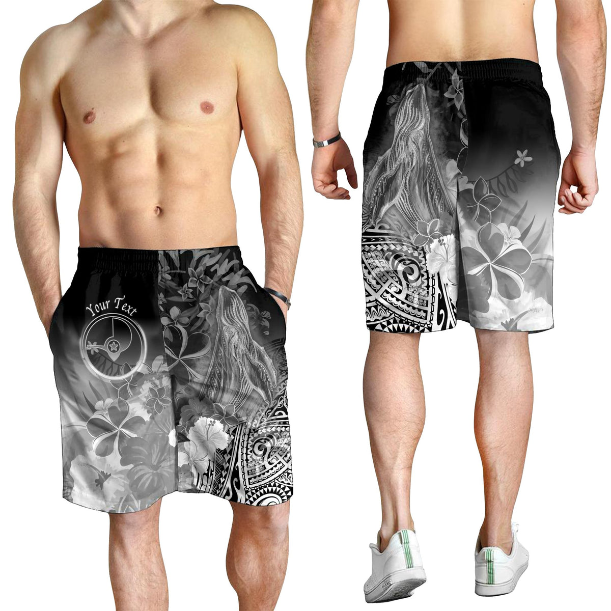 Custom Personalised Yap Men's Short - Humpback Whale with Tropical Flowers (White) - Polynesian Pride