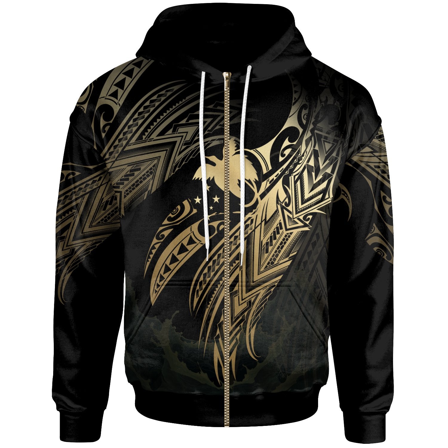 Papua New Guinea Polynesian Zip Hoodie Legend Gold Version Unisex Black - Polynesian Pride