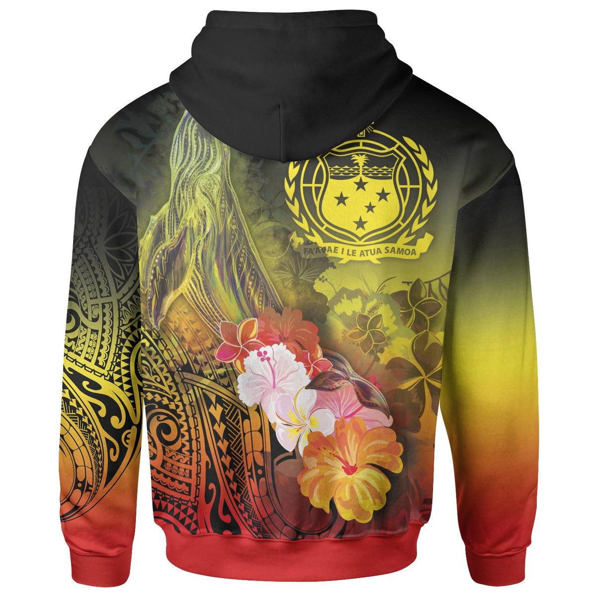 Samoa Zip up Hoodie Humpback Whale with Tropical Flowers (Yellow) - Polynesian Pride