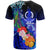 Vanuatu T Shirt Humpback Whale with Tropical Flowers (Blue) - Polynesian Pride