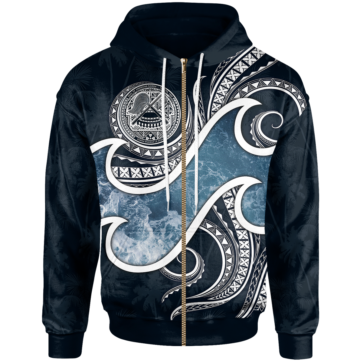 American Samoa Polynesian Zip up Hoodie Ocean Style Unisex Blue - Polynesian Pride