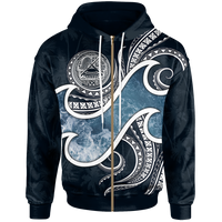 American Samoa Polynesian Zip up Hoodie Ocean Style Unisex Blue - Polynesian Pride