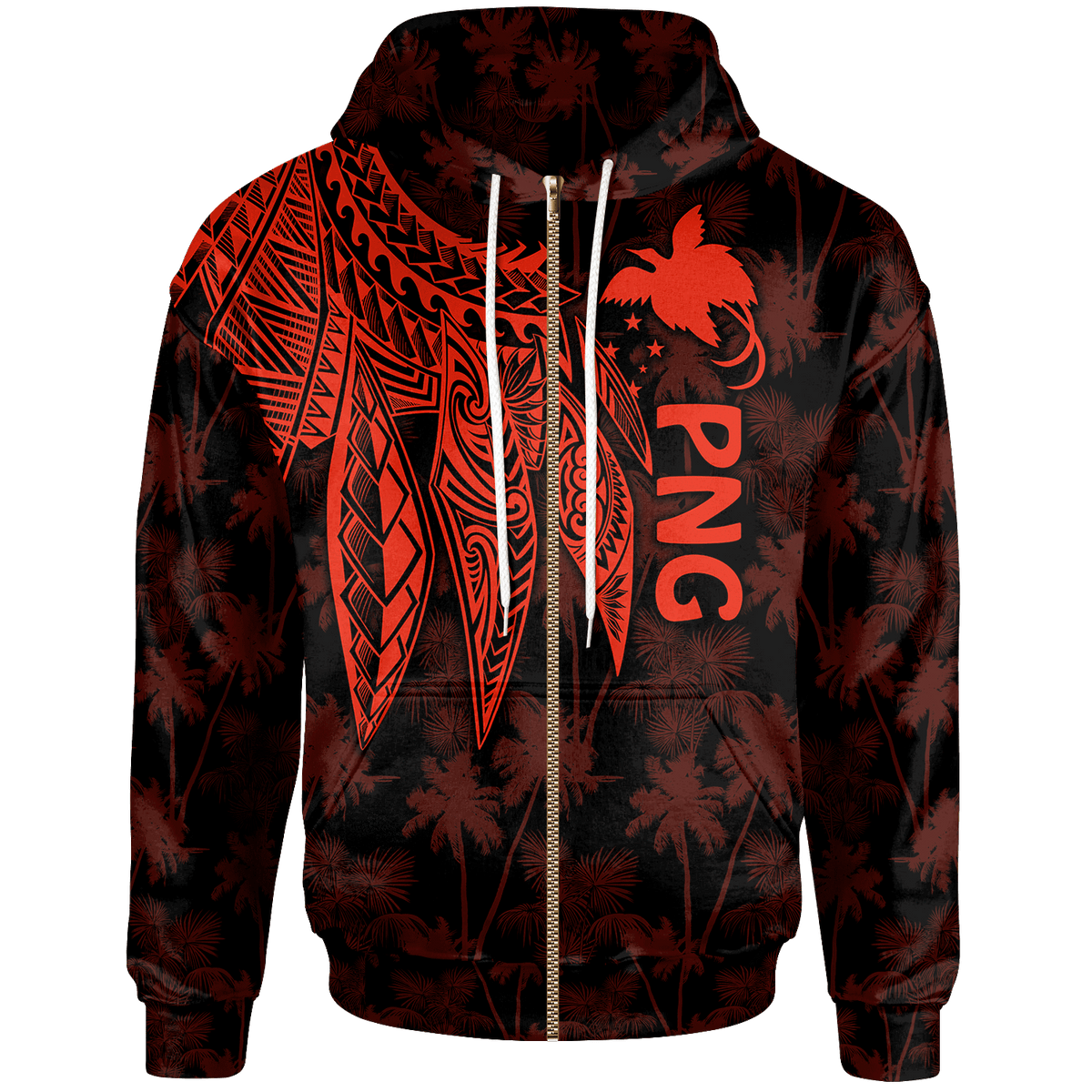 Papua New Guinea Zip up Hoodie Polynesian Wings (Red) Unisex Red - Polynesian Pride