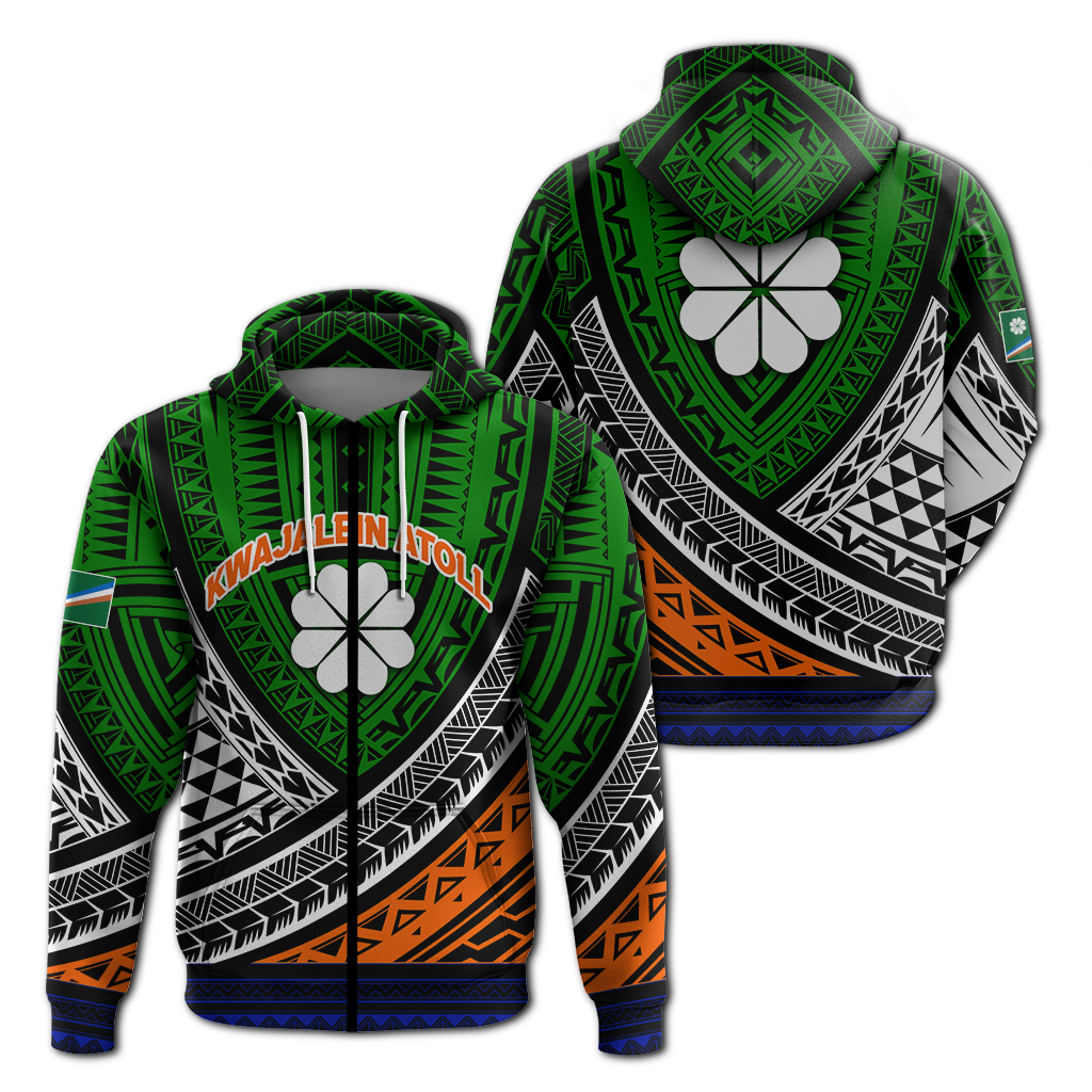 Kwajalein Atoll Tribal Pattern Hoodie Kid - LT12 Zip Hoodie Green - Polynesian Pride