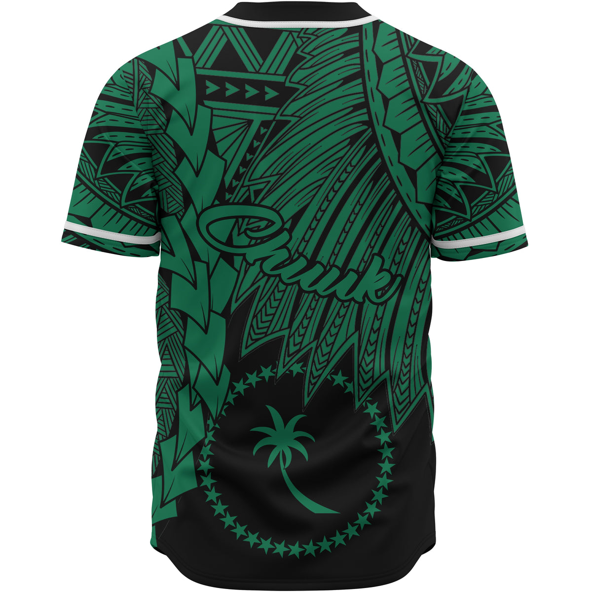 Chuuk Polynesian Custom Personalised Baseball Shirt - Tribal Wave Tattoo Green - Polynesian Pride