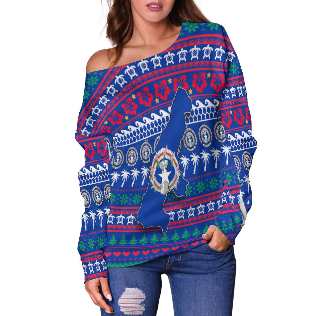 Northern Mariana Islands Christmas Women Off Shoulder Sweater - Ugly Christmas - LT12 - Polynesian Pride