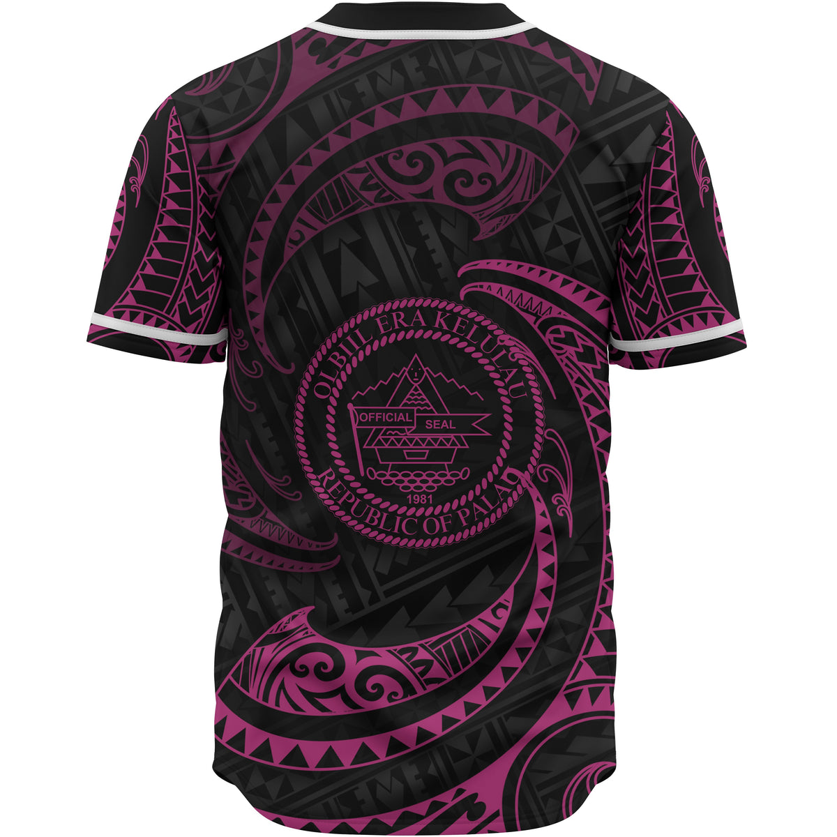 Palau Polynesian Custom Personalised Baseball Shirt - Pink Tribal Wave - Polynesian Pride