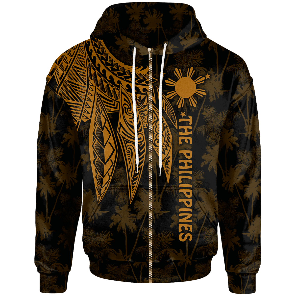 The Philippines Zip up Hoodie Polynesian Wings (Golden) Unisex Golden - Polynesian Pride