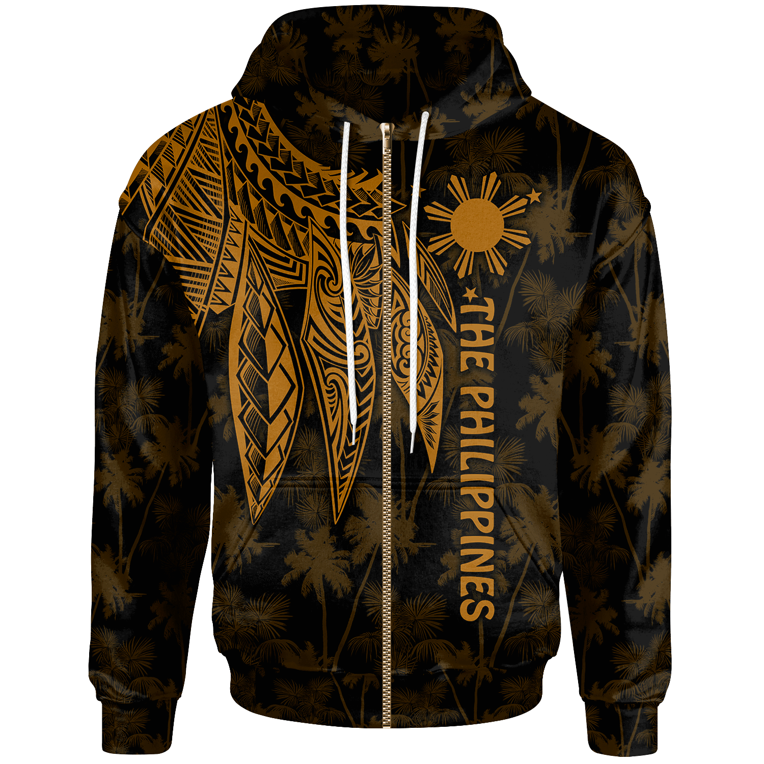 The Philippines Zip up Hoodie Polynesian Wings (Golden) Unisex Golden - Polynesian Pride