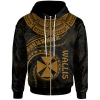 Wallis and Futuna Polynesian Zip up Hoodie Wallis and Futuna Waves (Golden) Unisex Golden - Polynesian Pride