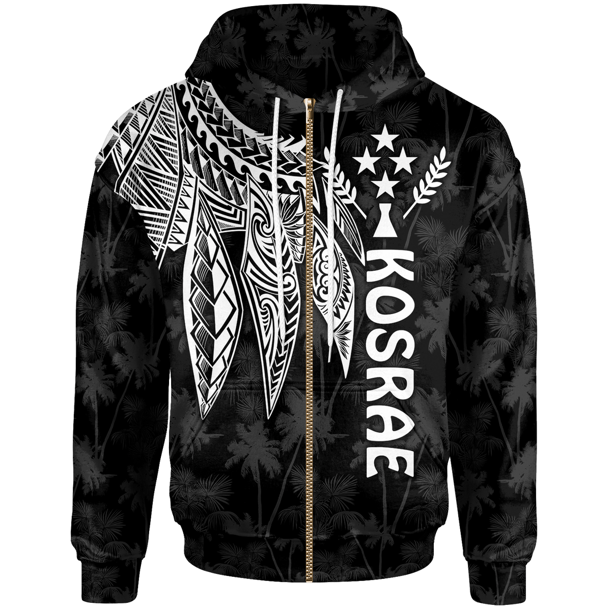 Kosrae Zip up Hoodie Polynesian Wings (White) Unisex White - Polynesian Pride