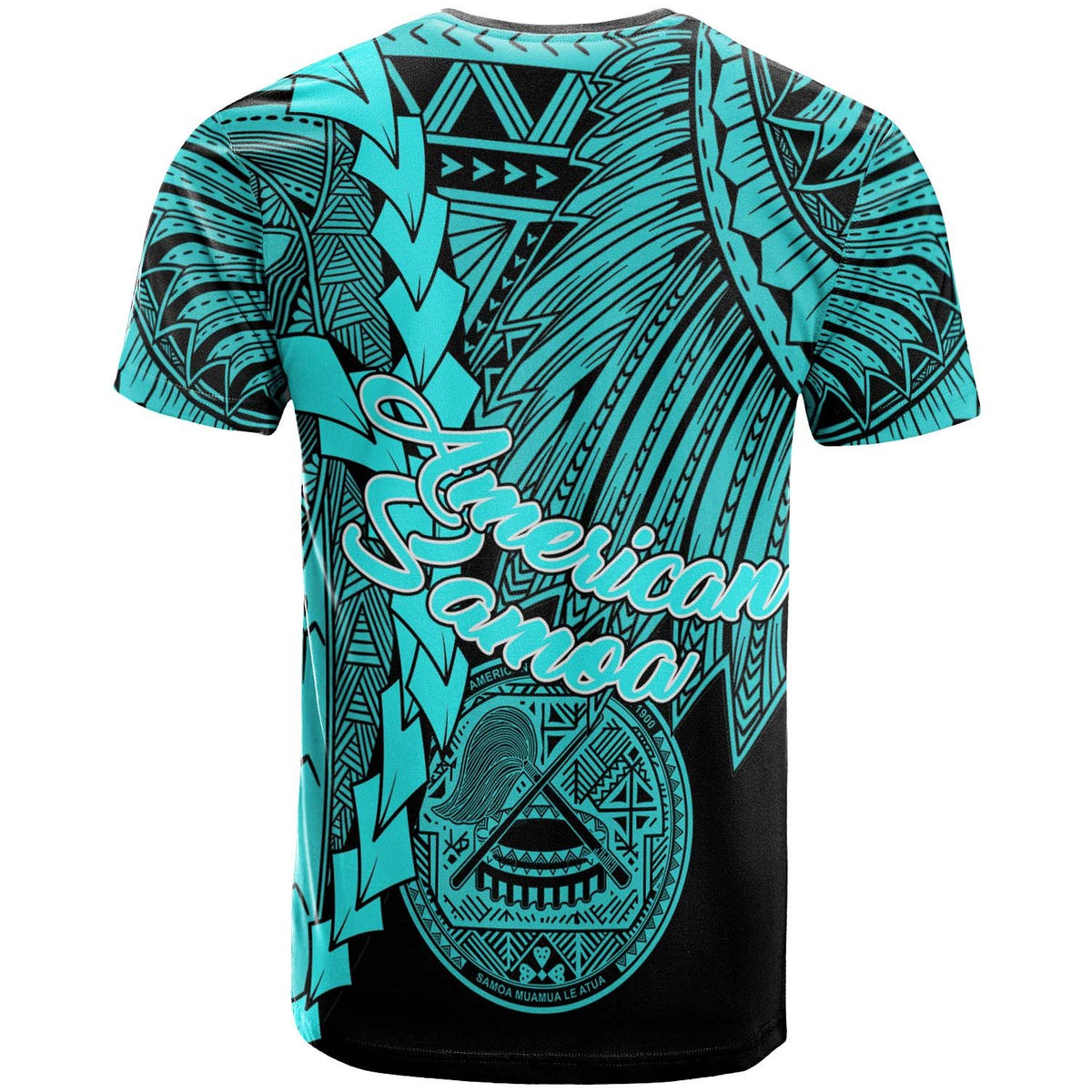 American Samoa Polynesian T Shirt Tribal Wave Tattoo Neon Blue - Polynesian Pride