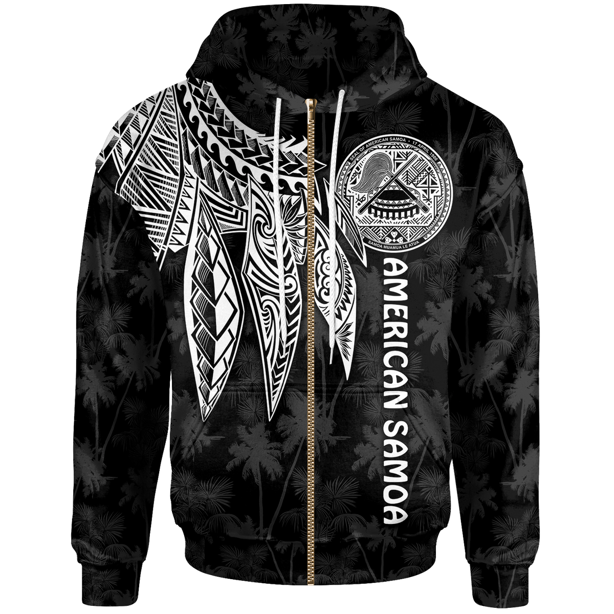 American Samoa Zip up Hoodie Polynesian Wings (White) Unisex White - Polynesian Pride