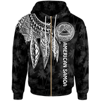 American Samoa Zip up Hoodie Polynesian Wings (White) Unisex White - Polynesian Pride