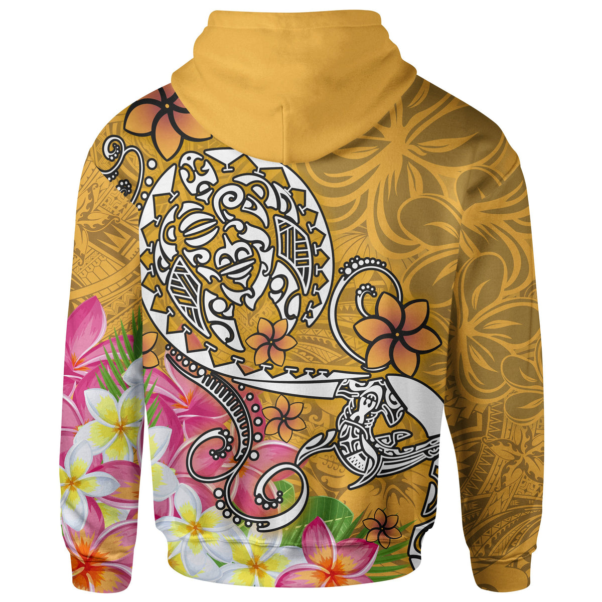 Polynesian Zip up Hoodie Turtle Plumeria Gold Color - Polynesian Pride