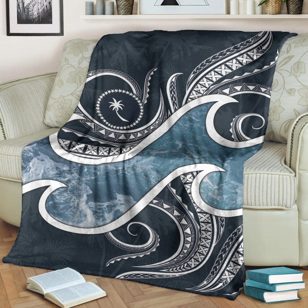 Chuuk Islands Polynesian Premium Blanket - Ocean Style White - Polynesian Pride