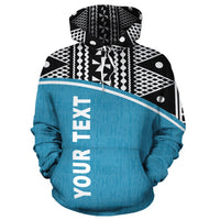 Fiji Polynesian Tapa Custom Hoodie Blue Curve - Polynesian Pride