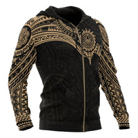 Tahiti Polynesian Zip up Hoodie Gold Heart Shield - Polynesian Pride