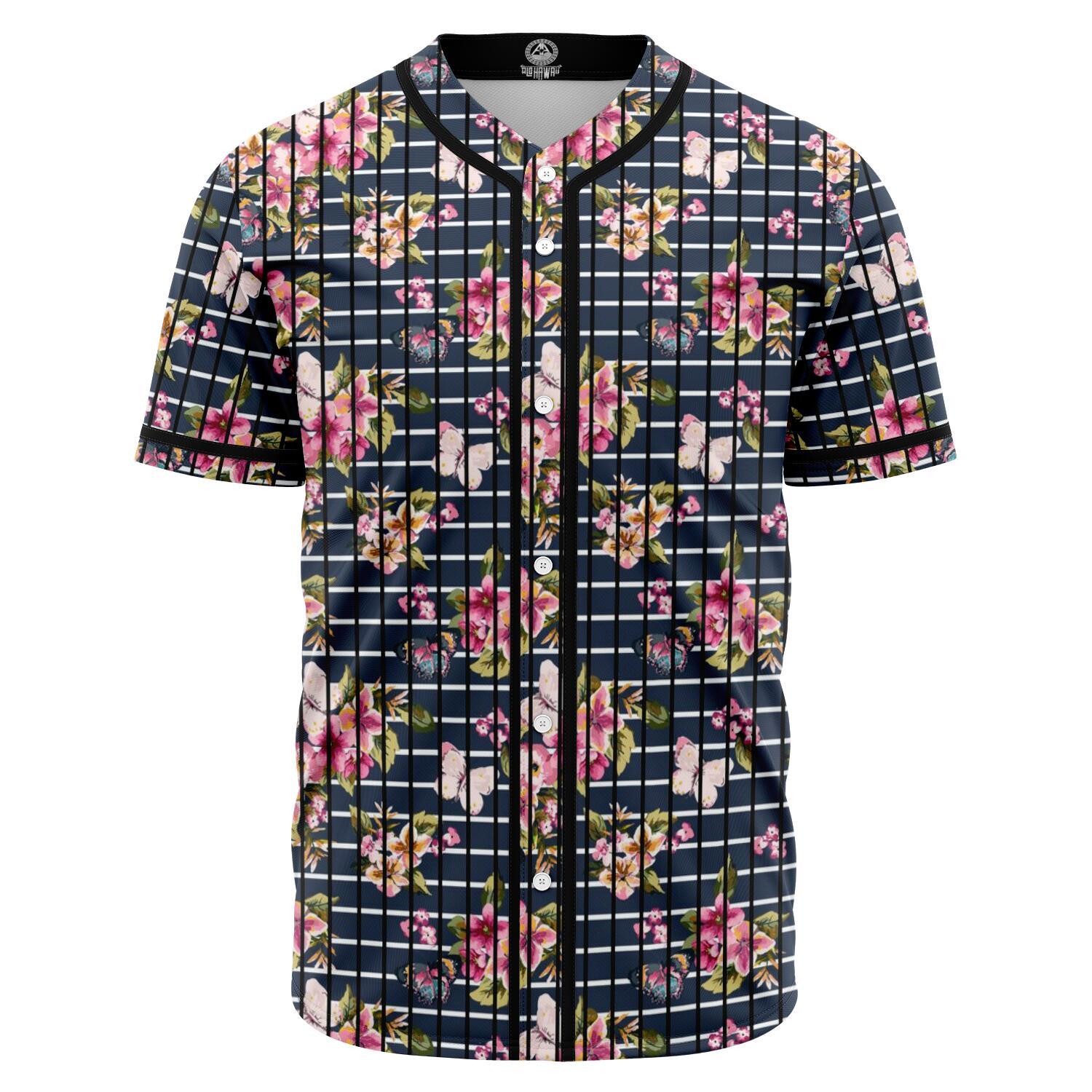 Tropical Butterfly Pink Baseball Jersey Black - Polynesian Pride