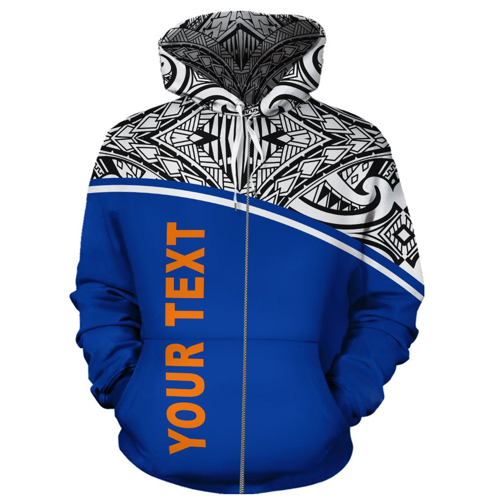 Marshall Islands Polynesian Custom Zip up Hoodie Blue Curve - Polynesian Pride