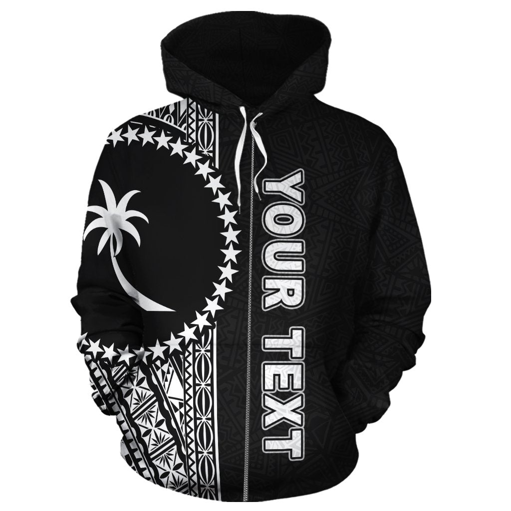 Chuuk Polynesian Custom Zip up Hoodie Black Line - Polynesian Pride