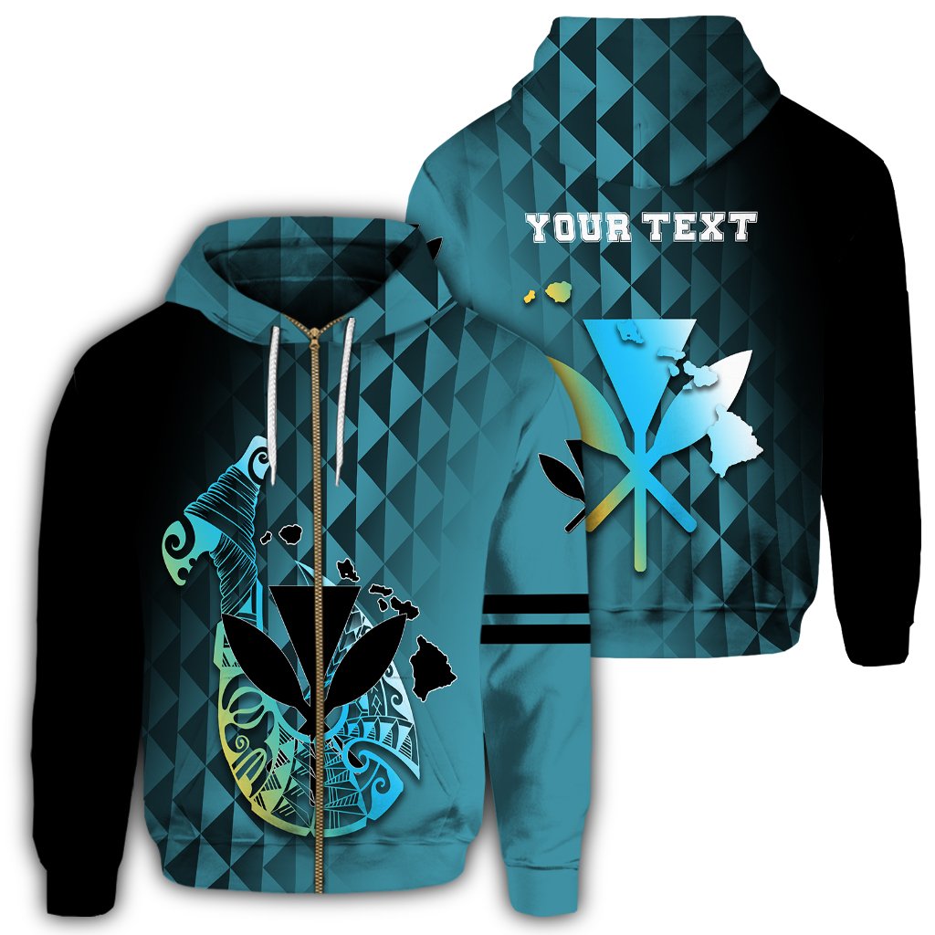 Custom Hawaiian Kanaka Fish Hook Zipper Hoodie Diamond Style Unisex Blue - Polynesian Pride