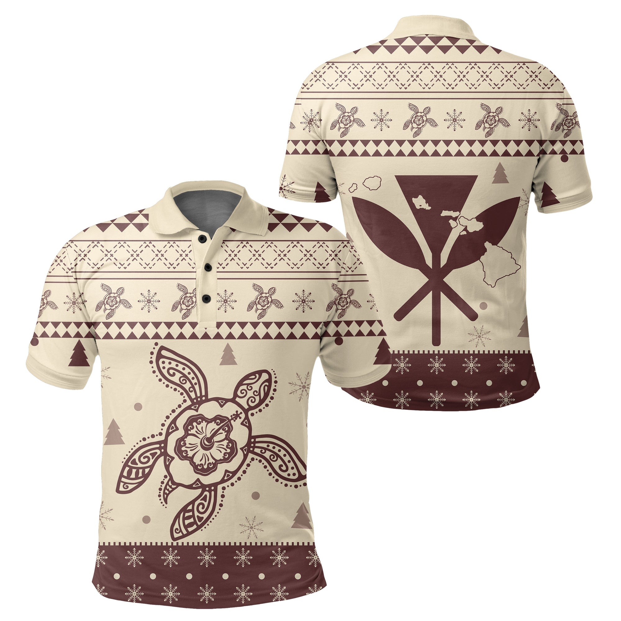 Hawaii Christmas Turtle Pattern Polo Shirt Keep Style Unisex Beige - Polynesian Pride