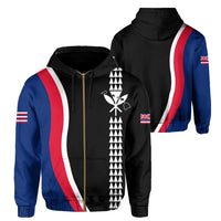 Hawaii Kakau Flag Hoodie (Zip up) Unisex Black - Polynesian Pride