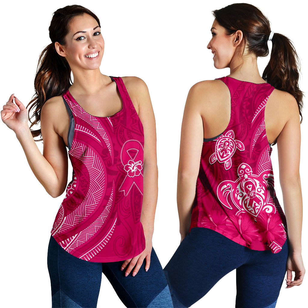 Breast Cancer Awareness Women Racerback Tank Hibiscus Polynesian No One Fights Alone LT13 Pink - Polynesian Pride