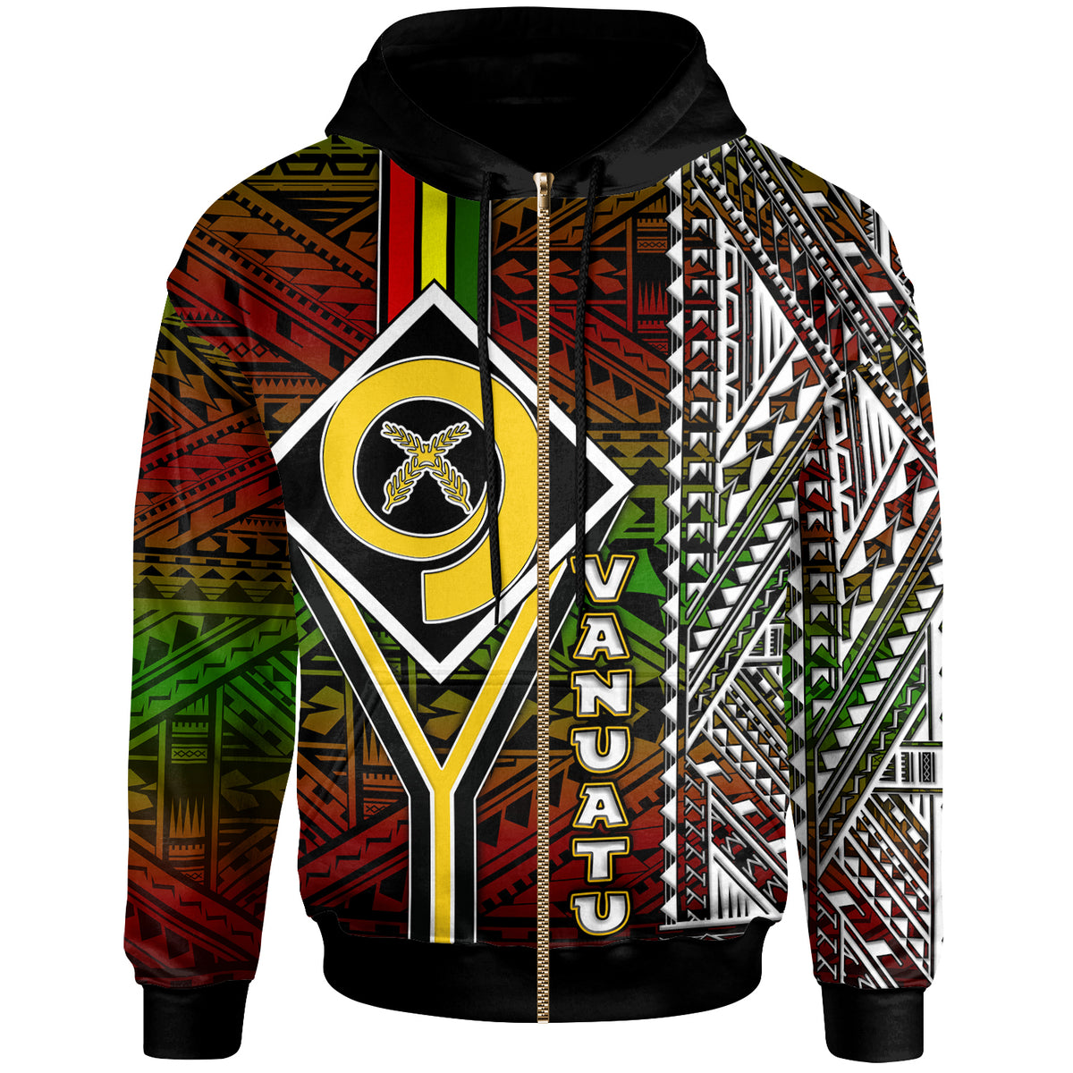 Vanuatu Hoodie Custom Vanuatu Independence Anniversary Flag Style Polynesian Patterns Hoodie LT10 Green - Polynesian Pride