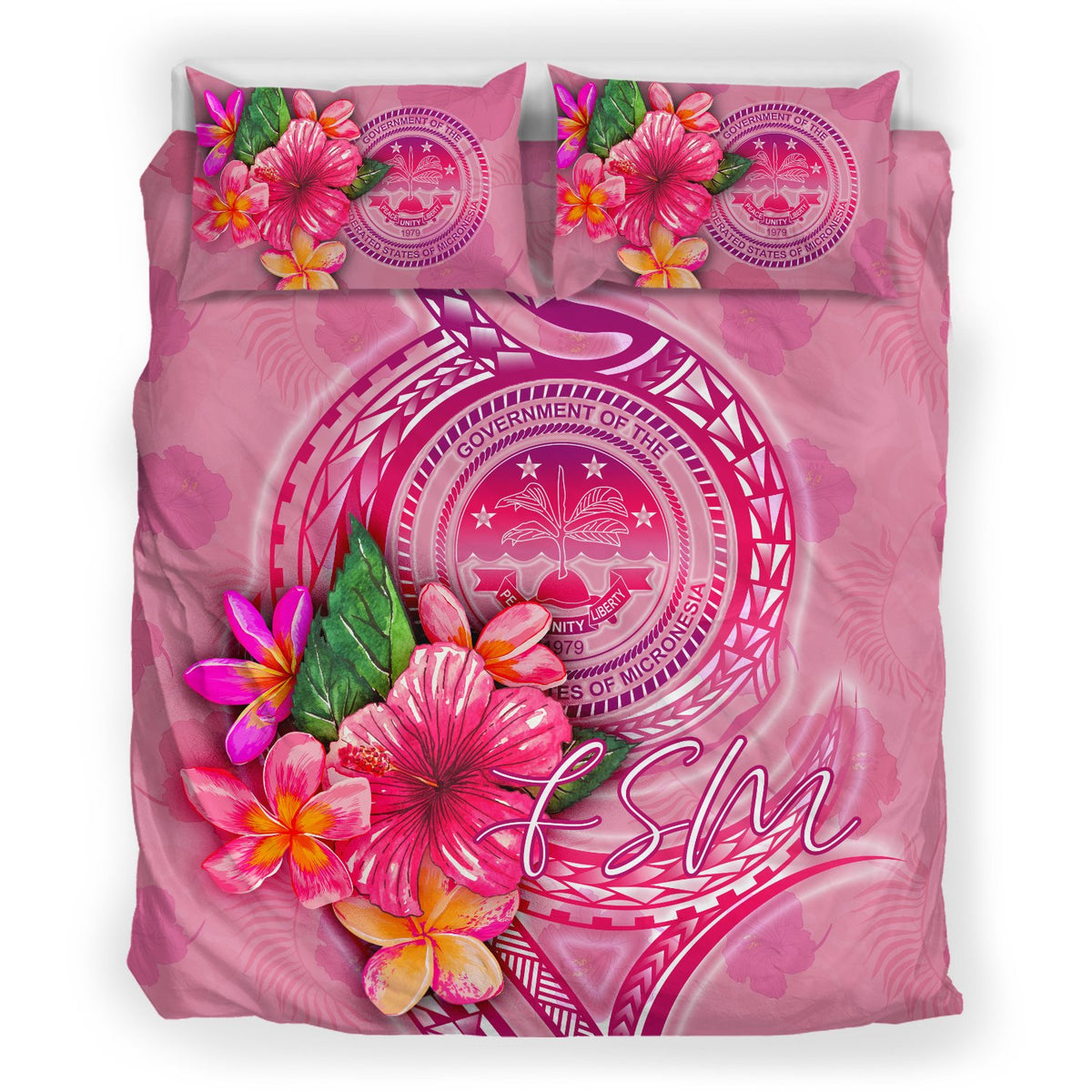 FMS Polynesian Bedding Set - Floral With Seal Pink - Polynesian Pride