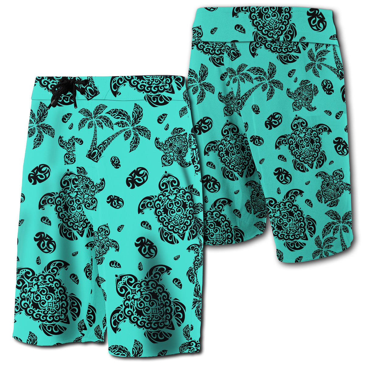 Hawaii Polynesian Turtle Palm And Sea Pebbles Board Shorts Turquoise Men Turquoise - Polynesian Pride