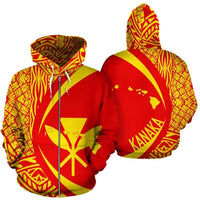 Kanaka Polynesian Mauna Kea Zip up Hoodie Circle Style Unisex Red - Polynesian Pride