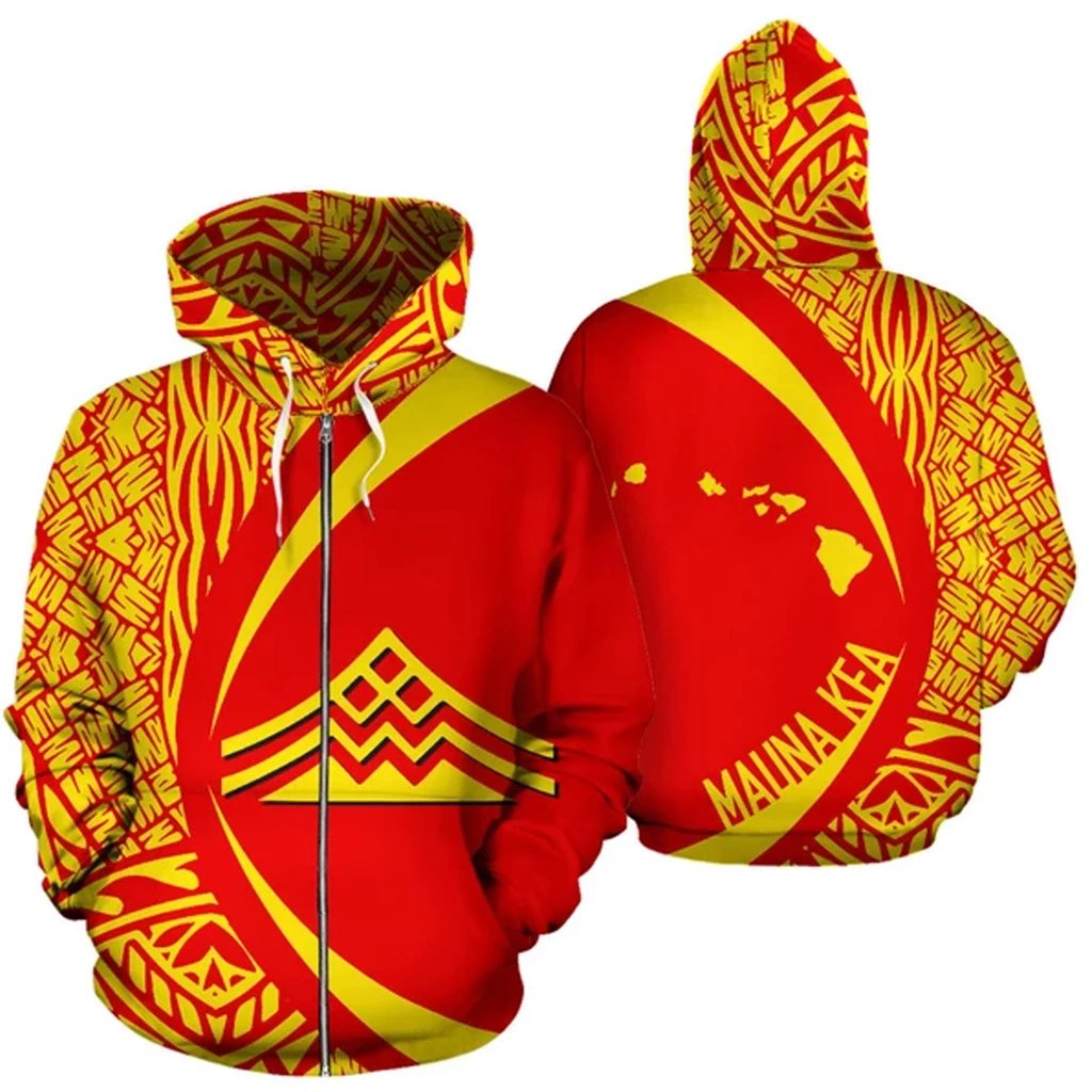 Hawaii Mauna Kea Polynesian Zipper Hoodie Circle Style Unisex Art - Polynesian Pride