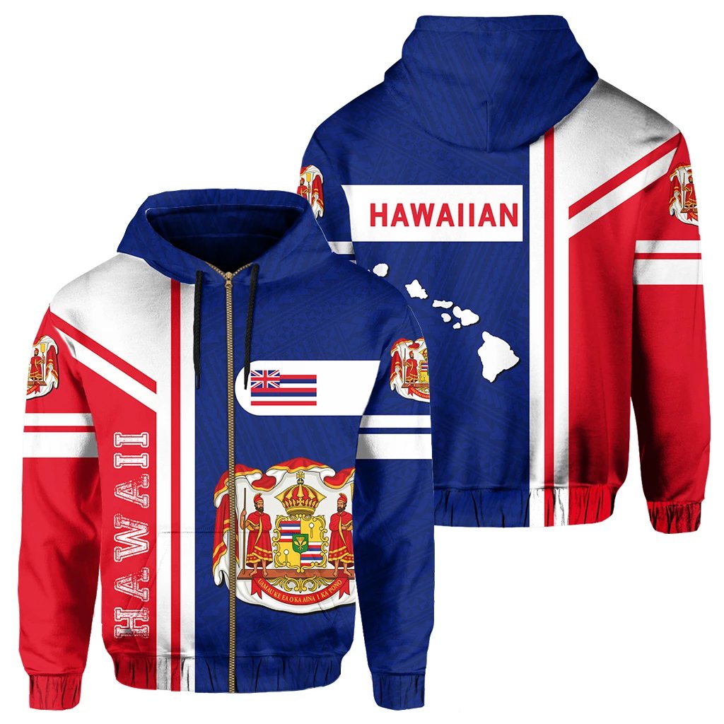 Hawaii Polynesian Zipper Hoodie Morale Style Unisex Blue - Polynesian Pride