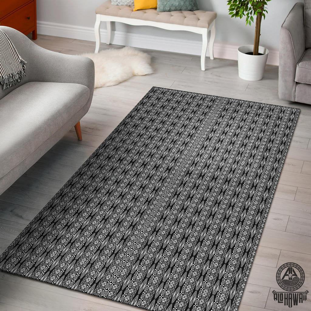 Polynesian Grey Area Rug Black - Polynesian Pride