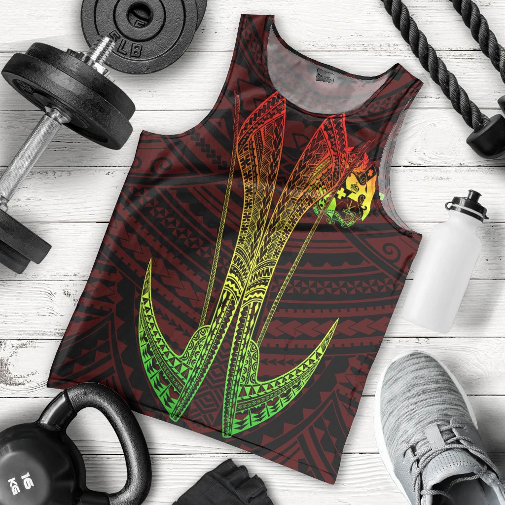 Tonga Custom Personalised Men's Tank Top - Fish Hook Ver2 Red - Polynesian Pride