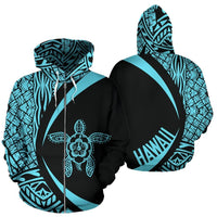 Hawaii Turtle Polynesian Zip up Hoodie Circle Style Blue Color Unisex Blue - Polynesian Pride