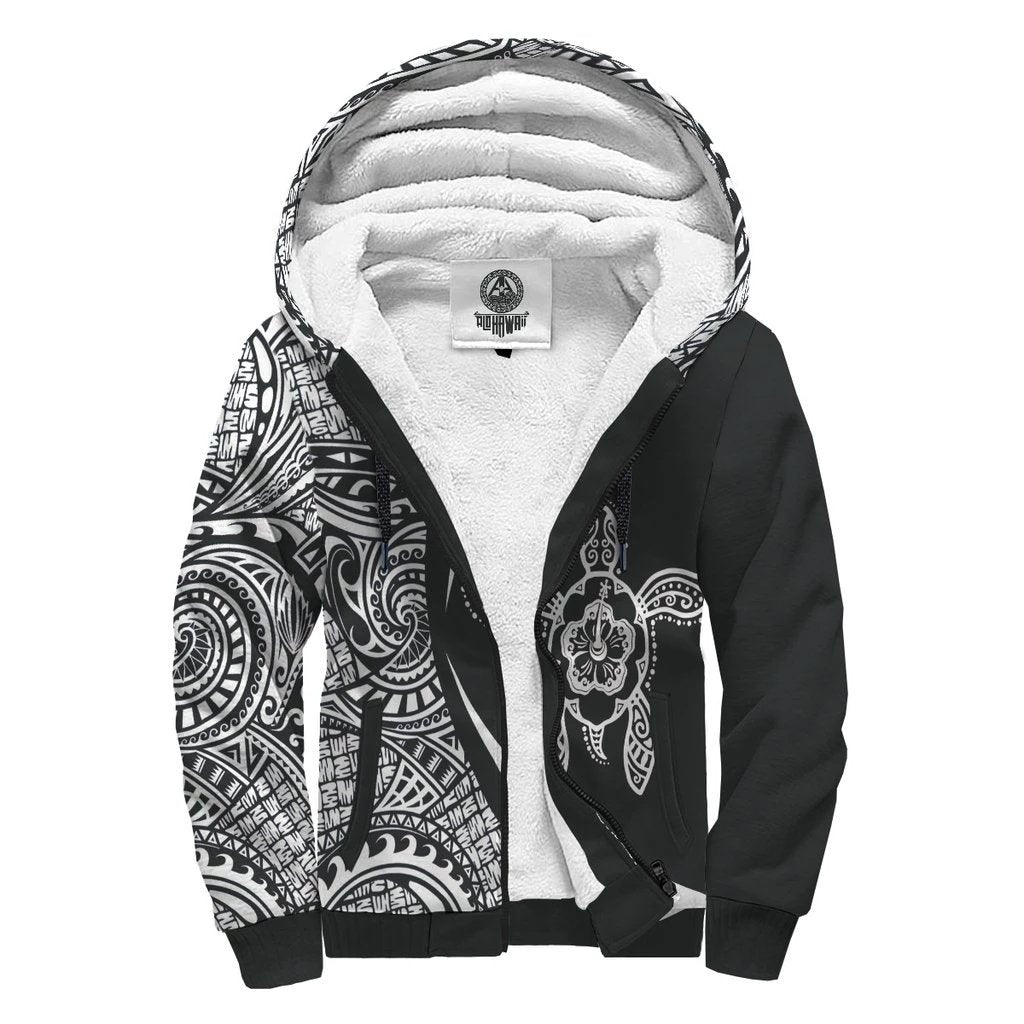 Hawaii Turtle White Polynesian Sherpa Hoodie - Circle Style White - Polynesian Pride