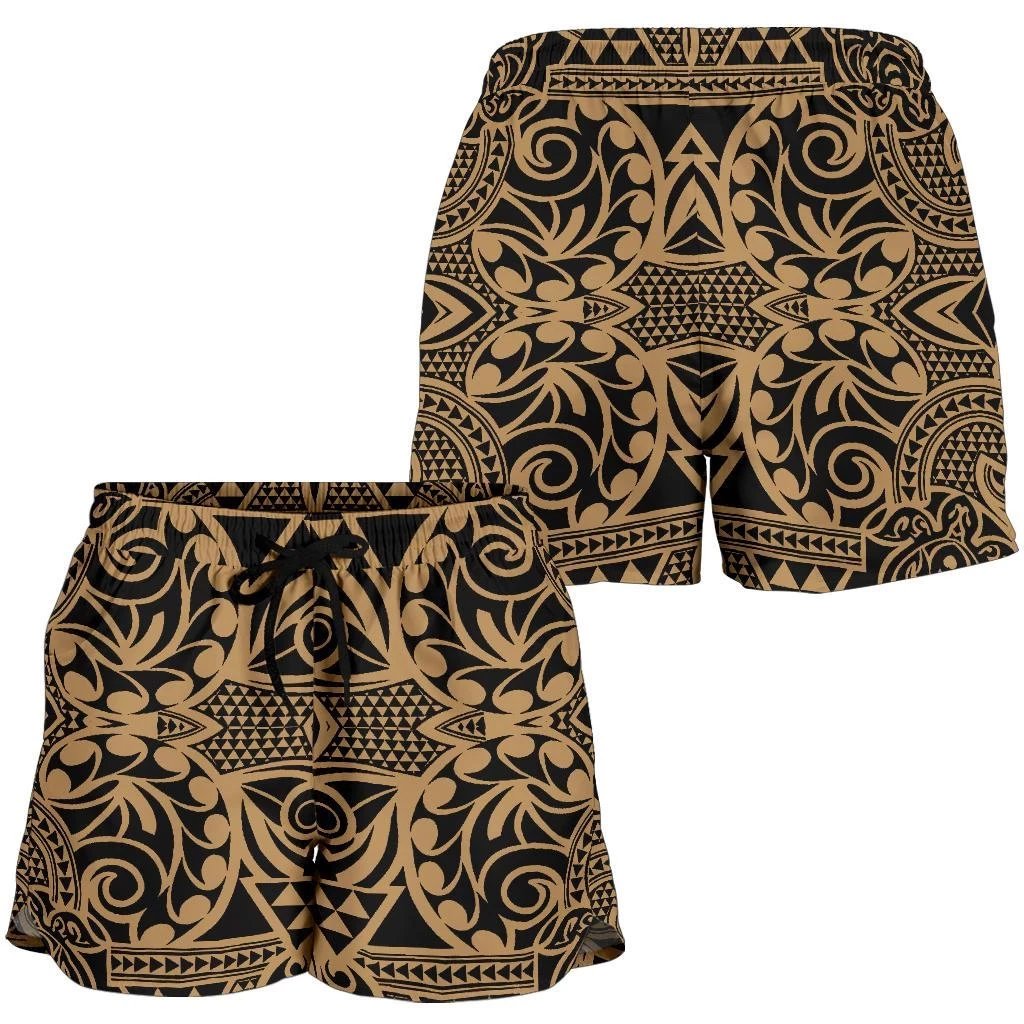 Polynesian Kakau Turtle Gold Women's Short Women Gold - Polynesian Pride