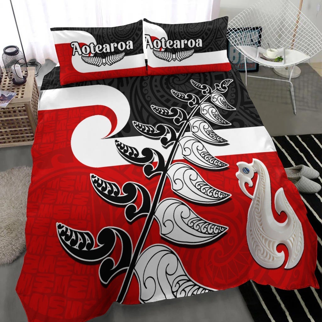 Waitangi Bedding Set Aotearoa Maori Pattern Mix Fern and Manaia Koru LT13 - Polynesian Pride