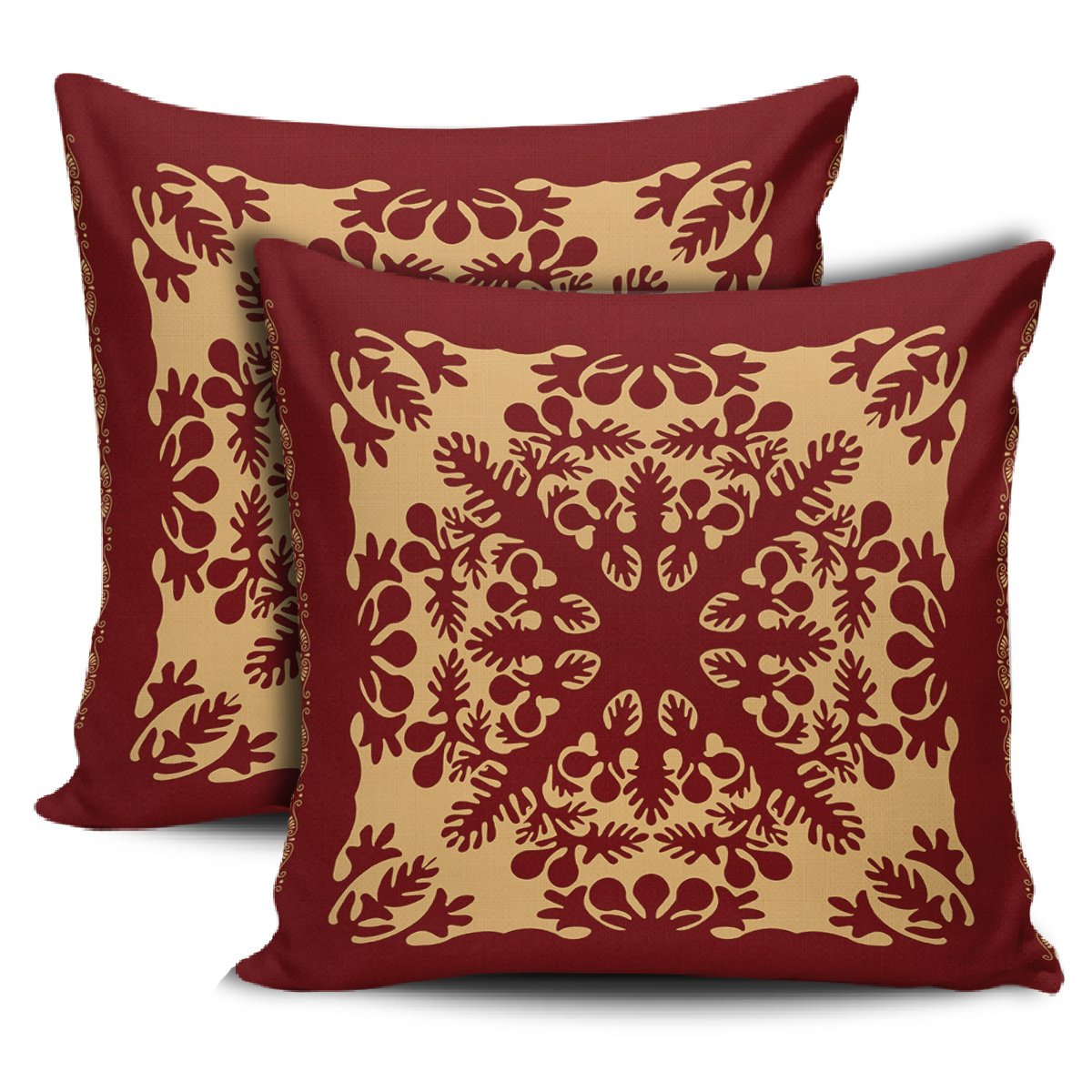 Hawaiian Quilt Vintage Pillow Covers One Size Zippered Pillow Cases 18"x 18" (Twin Sides) (Set of 2) Black - Polynesian Pride