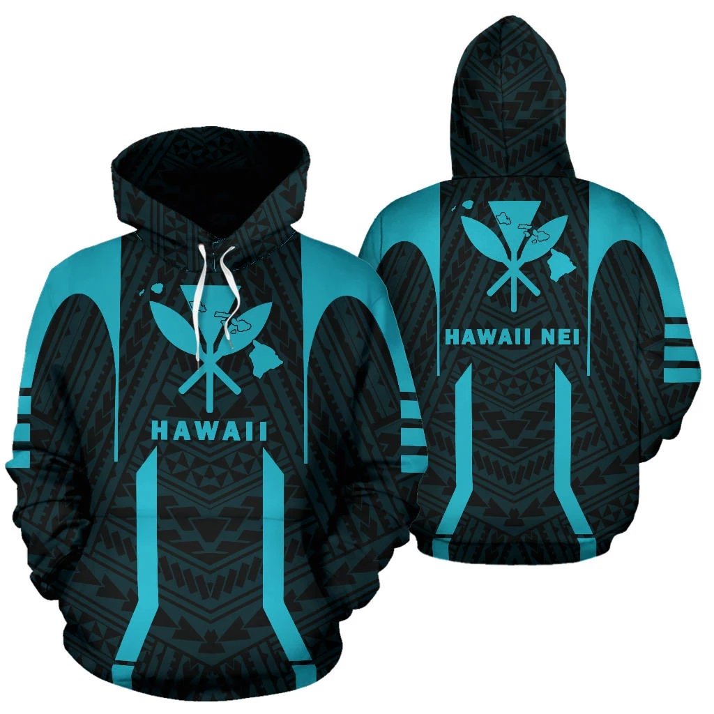 Hawaii Kanaka Polynesian Hoodie Blue Unisex Black - Polynesian Pride