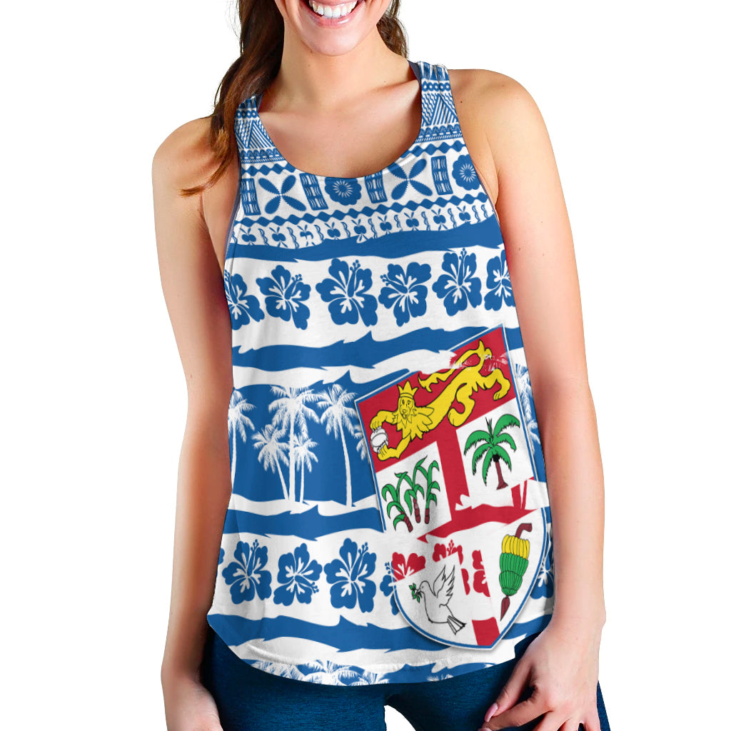 Fiji Polynesian Women Racerback Tank Fijian Tapa Pattern LT13 Blue - Polynesian Pride