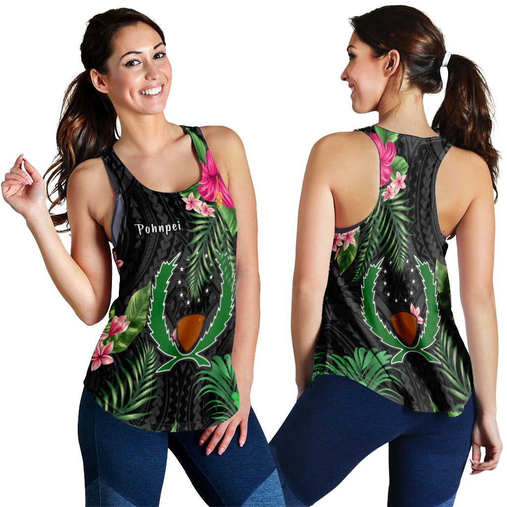 Pohnpei Micronesia Women Racerback Tank Tropical Flowers LT13 Black - Polynesian Pride